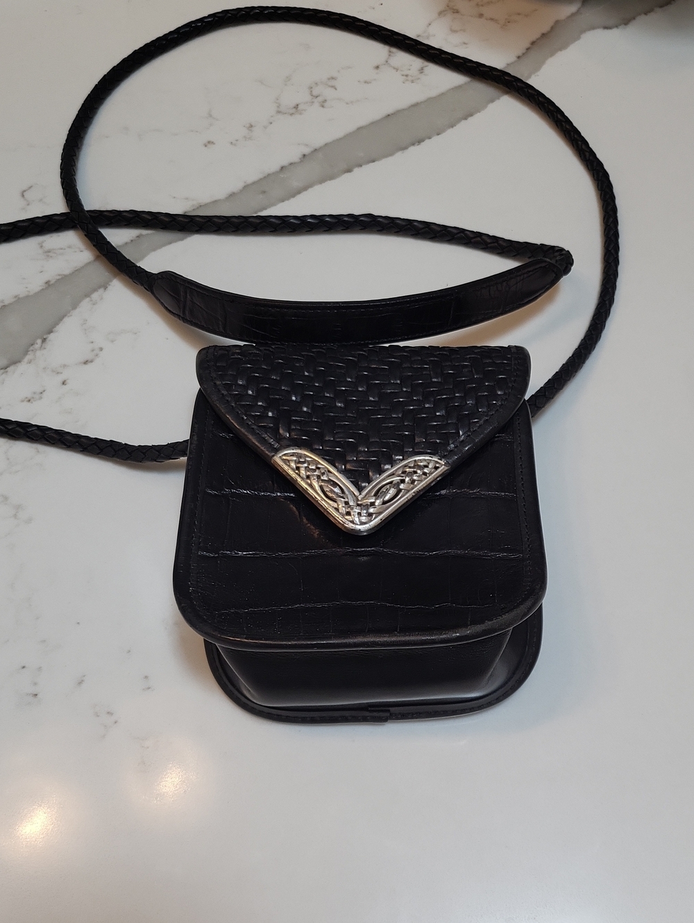Brighton Black Woven-Texture Crossbody with Silver Accent